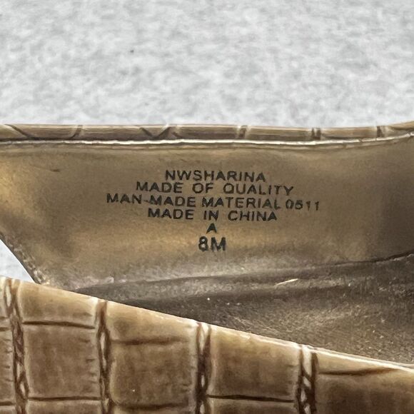 Nine West Sharina Heels Womens 8M Gold Croc Slingback Peep Toe Platform Dress - Picture 10 of 12